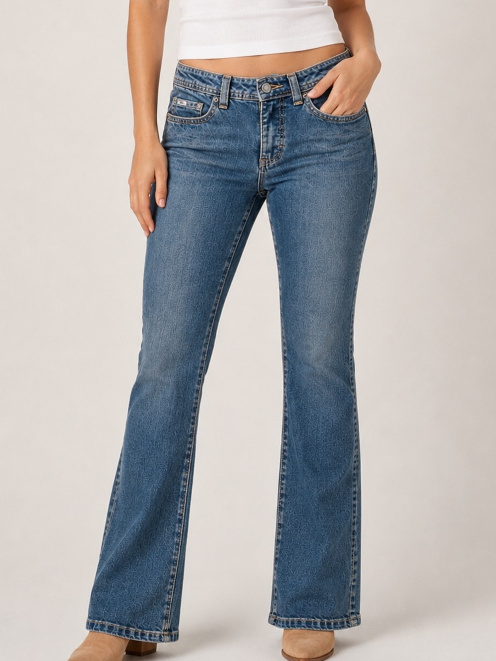 Lee Medium Wash Bootcut Jeans w/vertical slub fade & whiskering Y2K NWT (28x29)